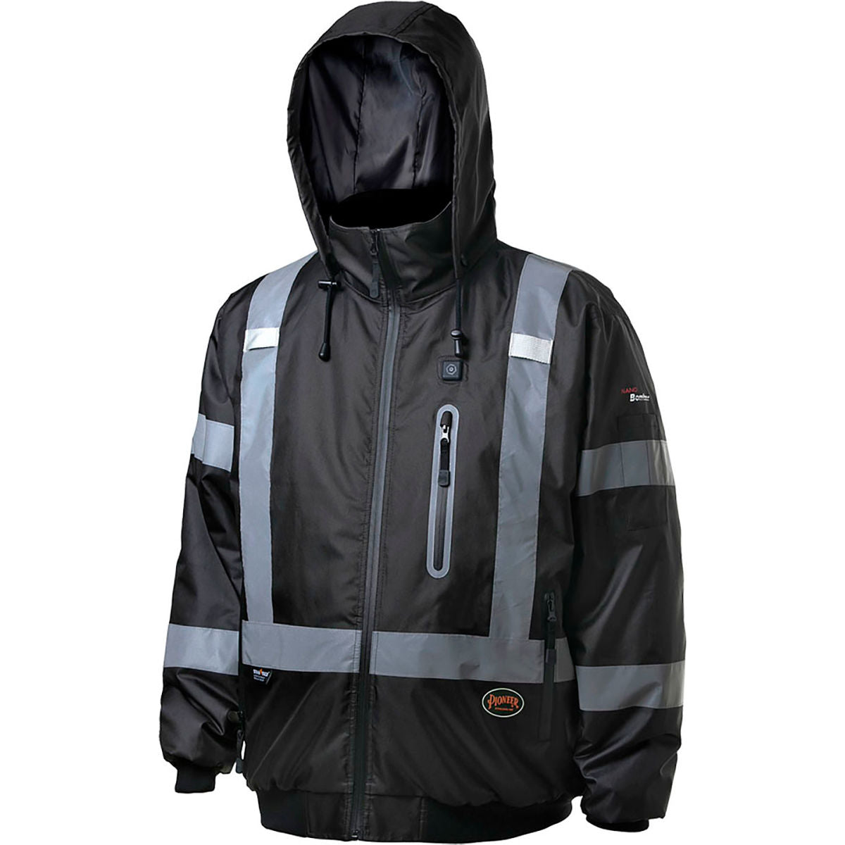 Pioneer Hi-Vis Heated Safety Nano Bomber Jacket, ANSI Class 1, Black, 2XL