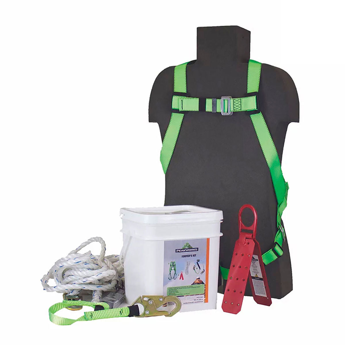 PeakWorks RK7 Reusable Roofer's Kit, Harness, Rope Grab, 50' Vertical Lifeline