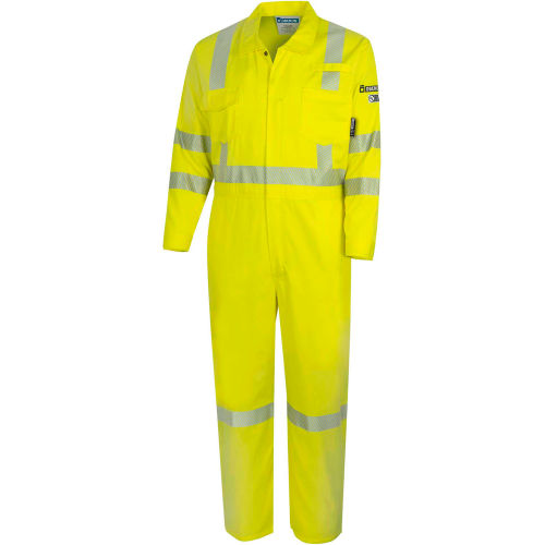 Oberon High Visibility Flame Resistant Safety Coverall, Hi-Vis Yellow
