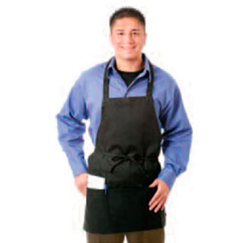 Chef Revival Bib Apron with Three Lower Pockets, Black, 28in x 27in