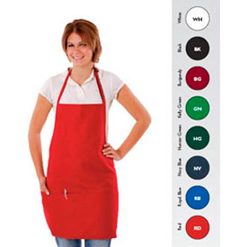 CrewWare Three Pocket Bib Apron with Adjustable Neckband, Royal Blue, 28in x 27in