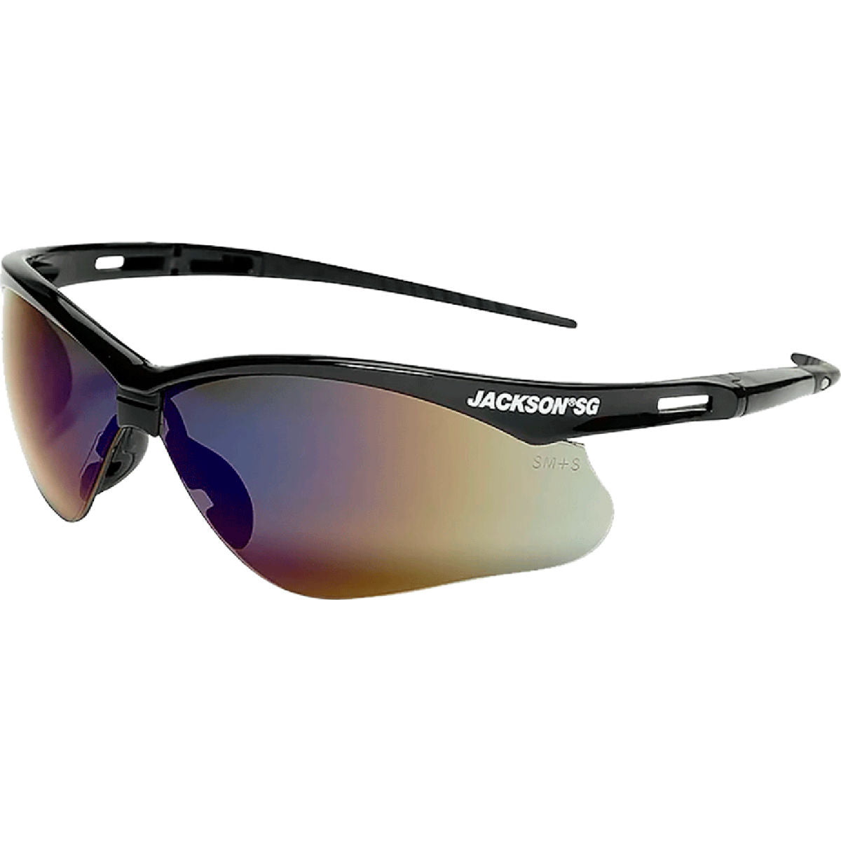 Jackson Safety SG Safety Glasses with Anti-Scratch Blue Mirror Lens and Black Frame, Pack of 12