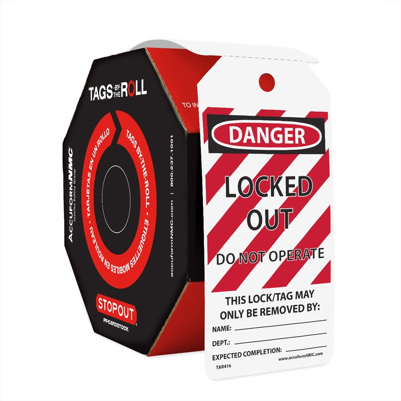 AccuformNMC OSHA Danger Tags By-The-Roll Locked Out Do Not Operate TAR426