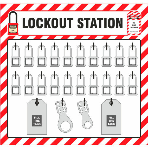 Zing Lockout Shadow Board, 20 Padlock Capacity, 23inW x 22inH, Red