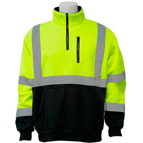 ERB Aware Wear W379 Sweatshirt with 1/4th Zipper, ANSI Class 3, XL, Hi-Viz Lime/Black