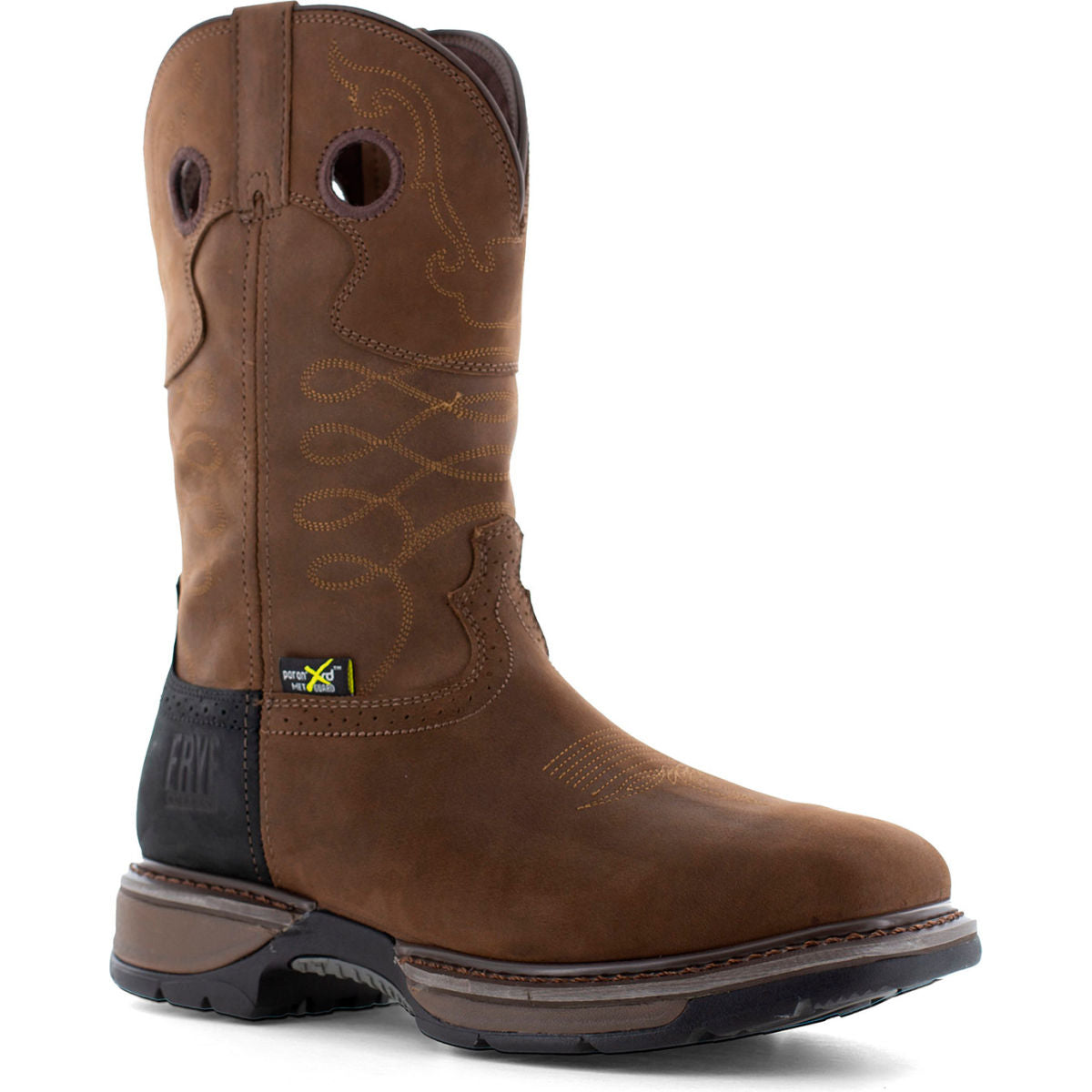 Frye Supply Safety-Crafted Western Work Boots w/ Steel Toe & Internal Met Guard, Size 8.5W, Brown