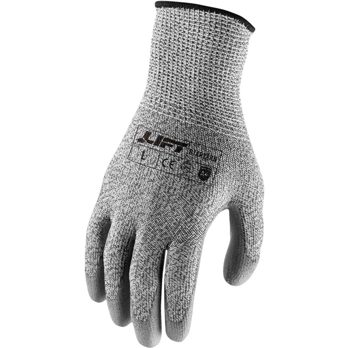Lift Safety HDPE, Polyurethane Cut Resistant Gloves, ANSI A4, 13 Gauge, Gray, Size M